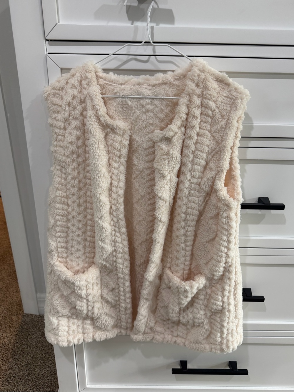 Women’s Cozy Plush Open-Front Women's Vest - Cream XL